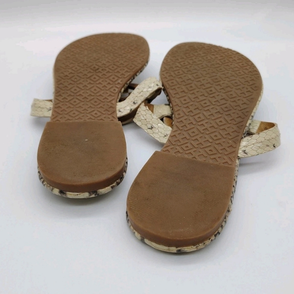 Tory Burch Miller Thong Sandals Womens 7 Snakeskin Print Gold Logo Flip Flops - Picture 7 of 8